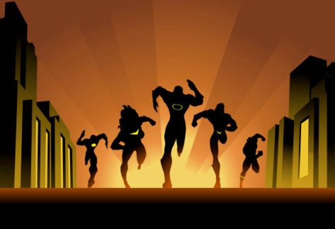 silhouettes of comic heroes